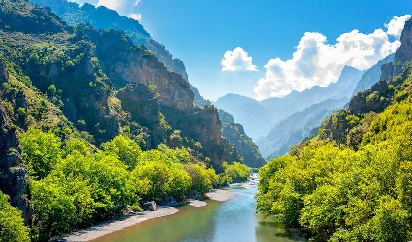 Hiking beside the Aoos river gorge in northern Greece