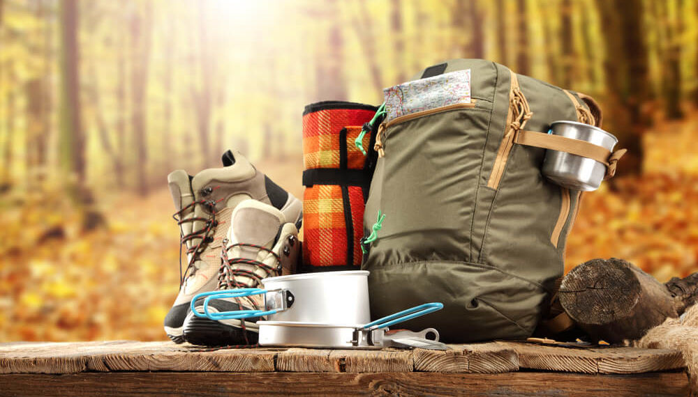Organised equipment for a wild camping journey