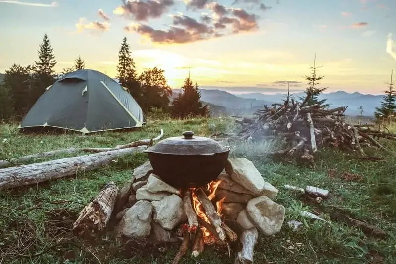 A remote wild camping landscape in the mountains of Greece